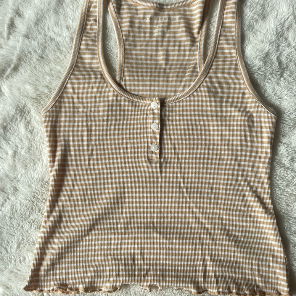 American Eagle Outfitters Tan and White Striped Tank Top
